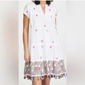 Roller Rabbit White Dress with Multicolor Embroidery